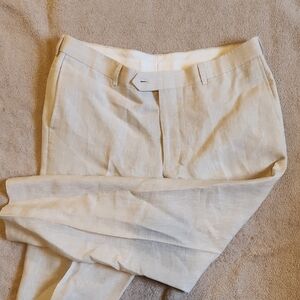 F.w ORMEZZANO Men's High Quality 100% Linen Ivory Dress Pants Biella, Italy